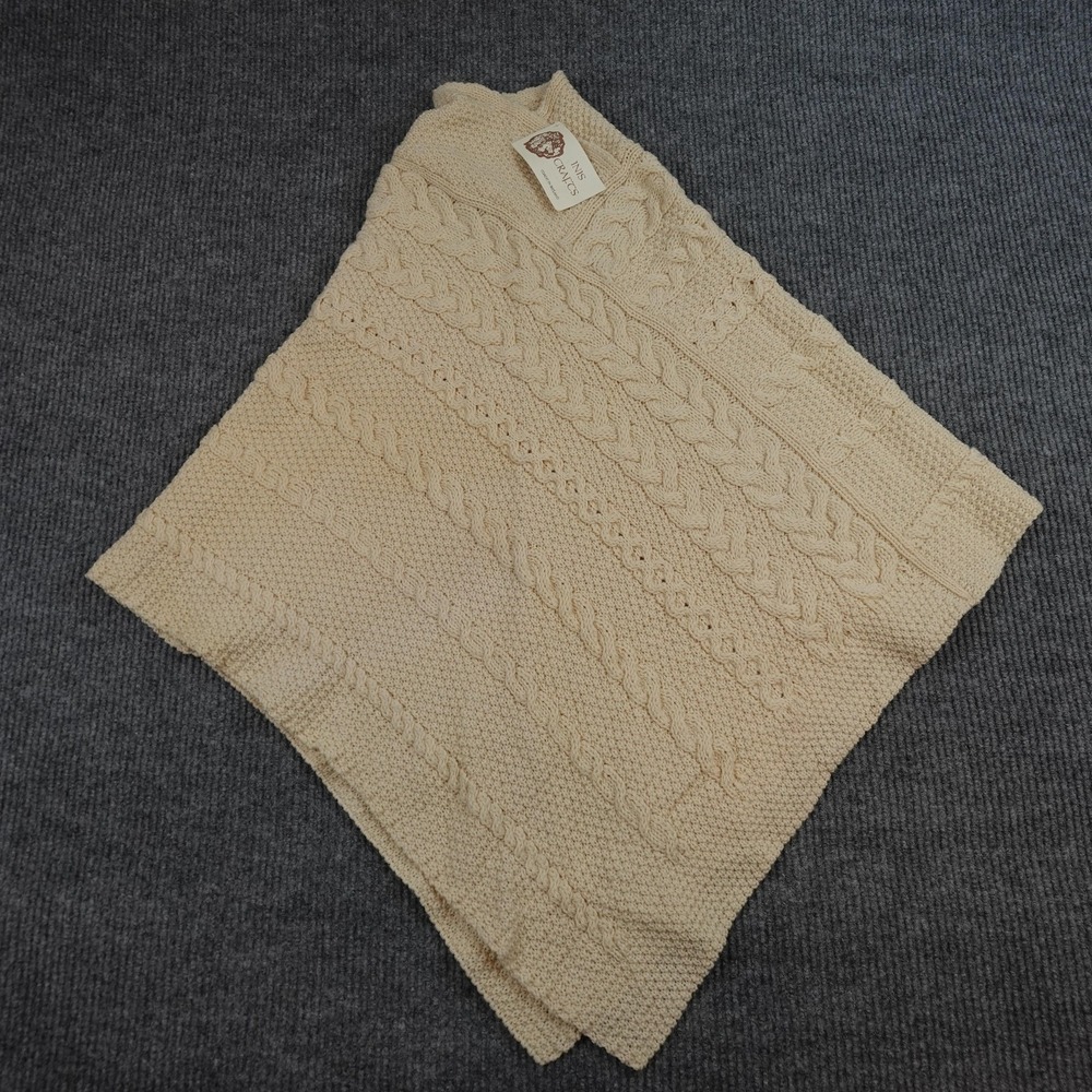 Inis Crafts Cape Sweater Womens S/M White 100% Merino Wool Cable Knit Ireland
